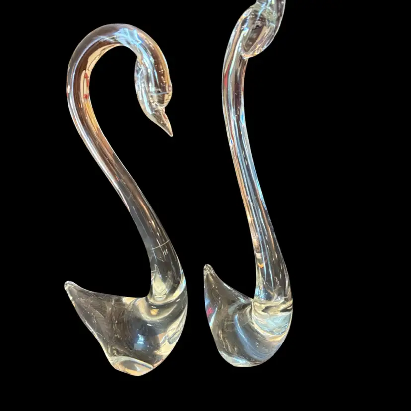 Vintage - Murano-Style Art Glass Swan Pair 11” And 10” Tall