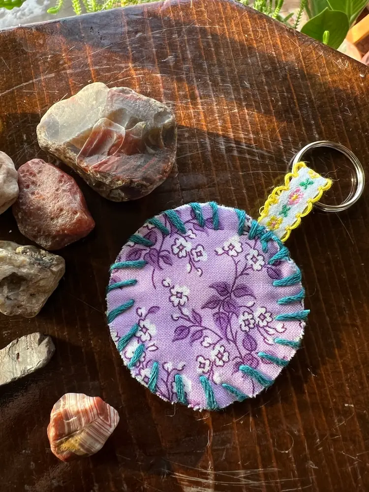 Lavender on lavender flower embroidery keychain