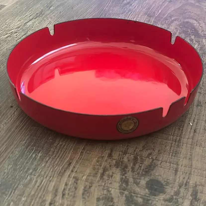 Vintage Red Enamel Ware Ash Tray Osawa Hollo Japan