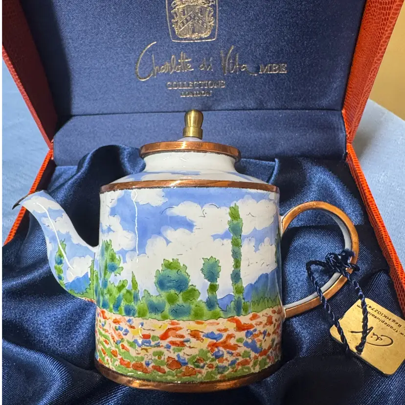 Charlotte Di Vita hand painted enameled copper teapot Poppy Field at Argentuil