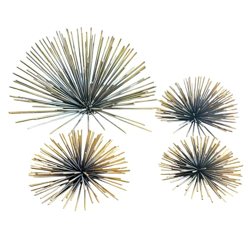 Metal Wall Art Atomic Starburst Sputnik MCM Black & Gold Set Of 4 Vintage