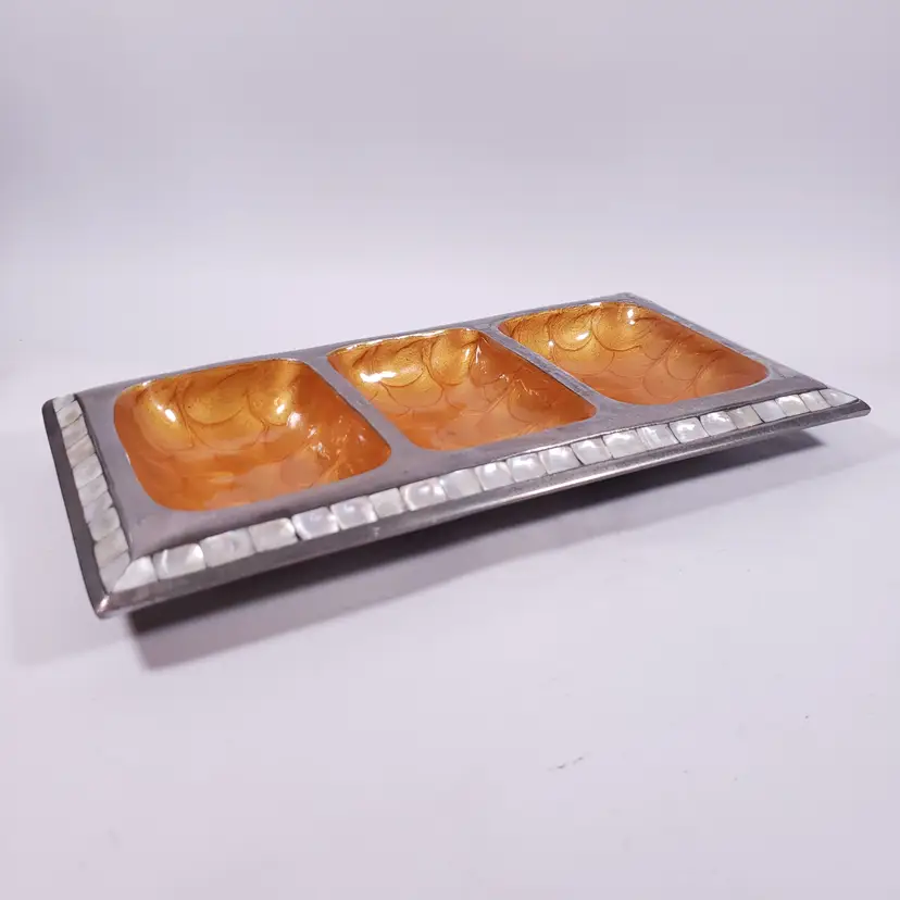 MCM JULIA KNIGHT Orange Enamel Mother Of Pearl Divided Aluminum SERVING TRAY