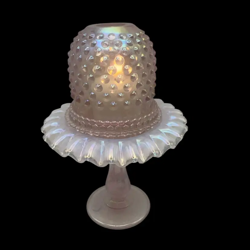 3 Piece Fenton Pink Hobnail Fairy Lamp, 9” Tall x 6” Wide