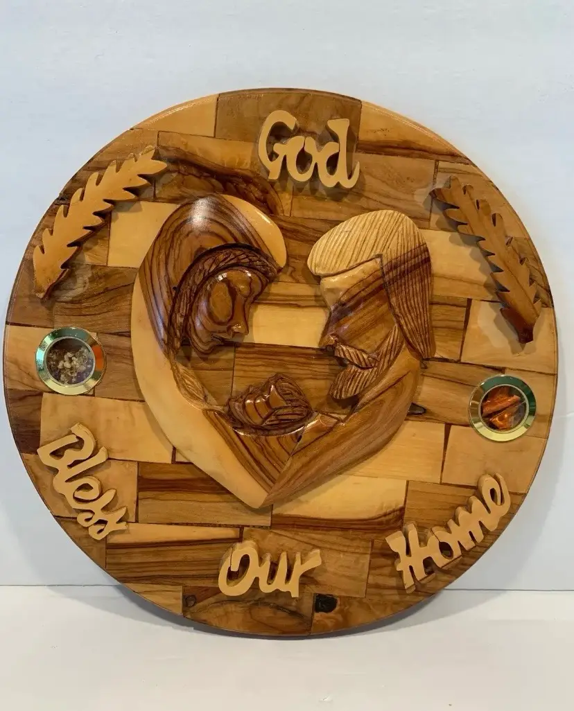 Olive Wood Plaque Holy Family Joseph Mary Baby Jesus Bethlehem Holy Land