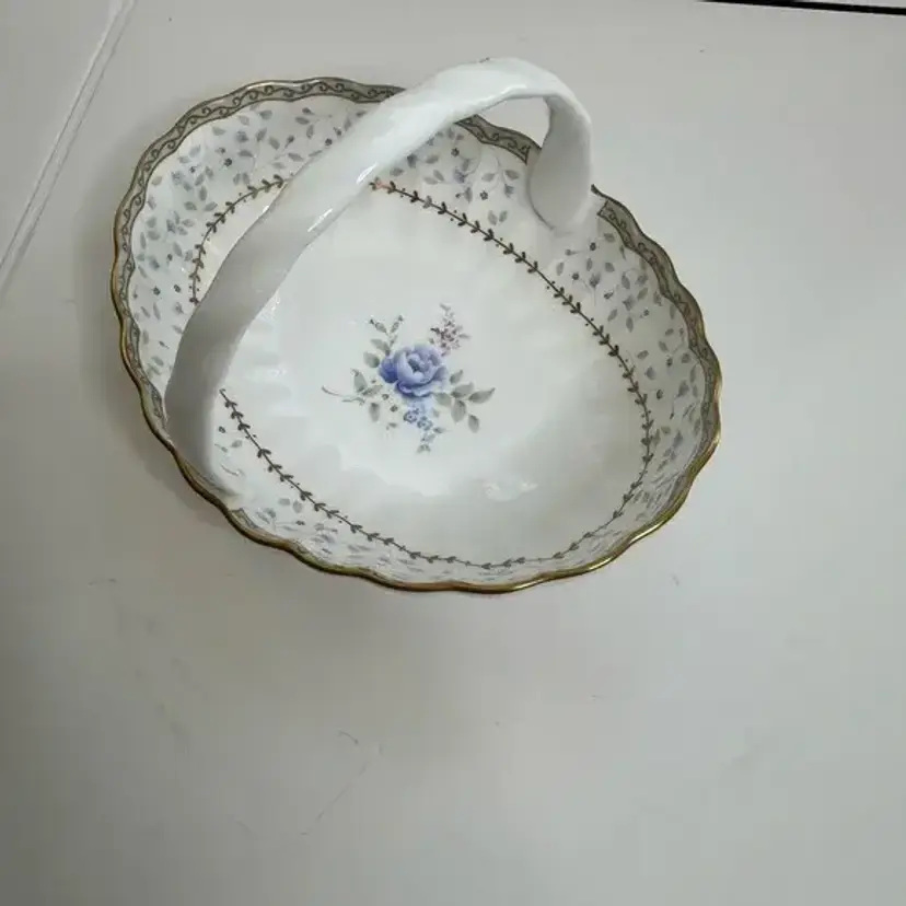 Nikko Fine Bone China Trinket Dish “Blue Prose 870” made in Japan.