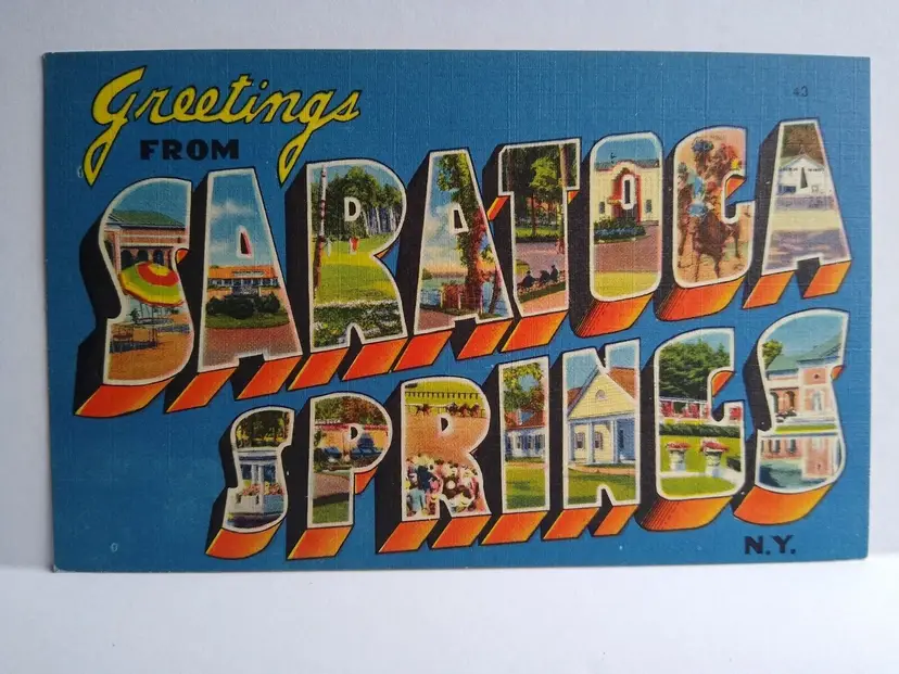 Greetings From Saratoga Springs New York Large Big Letter City Postcard Linen