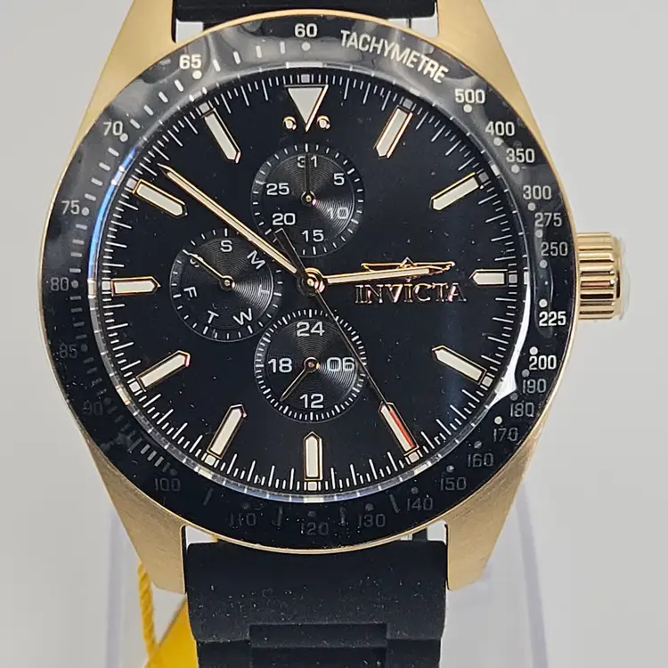 Invicta 38404 Aviator Men’s Quartz Watch Gold Tone Black Dial 45mm NIB
