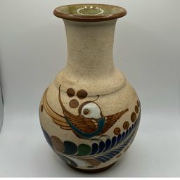 Signed Tonala Vase 7.75"- It’s Got A Bird On It- KE?