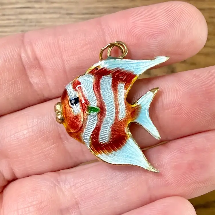 1” Vintage Gold Tone Enamel Angel Fish Necklace Pendant Charm NO CHAIN