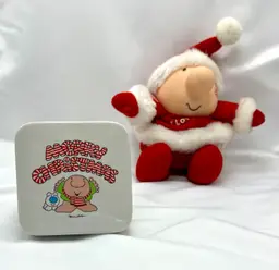 Ziggy Stuffed Santa & Vintage Tom Wilson Ceramic Merry Christmas Trinket Box
