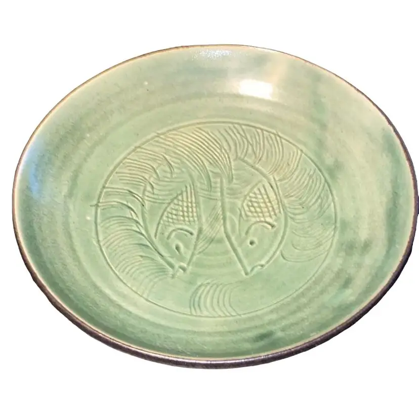 Green Fish Handmade HandPainted Pottery Trinket Bowl/Dish