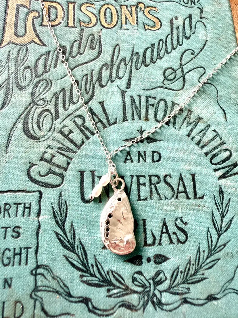 Sterling Silver Abalone Pendant With Double Pearl Drop On Sterling Silver Chain Necklace