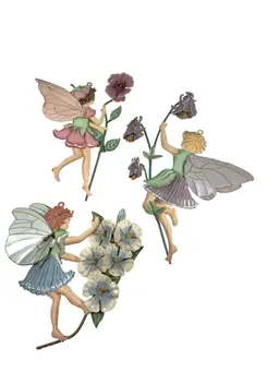 Tin Hanging Fairy With Flowers Set Of Three