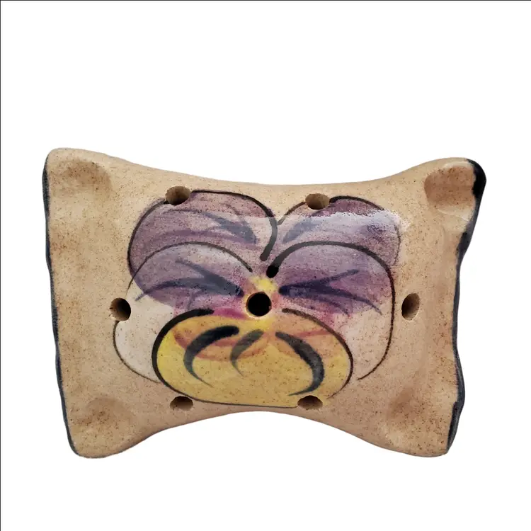 Ceramic Pillow Pansy Flower Frog (Signed)