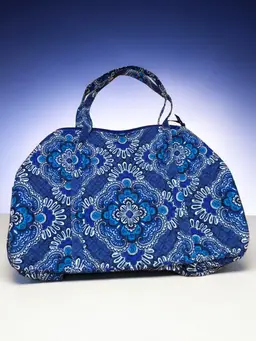 Vera Bradley Pleated Tote Shoulder Bag Blue Tapestry Duffle Bag 21.5 X 15.5"