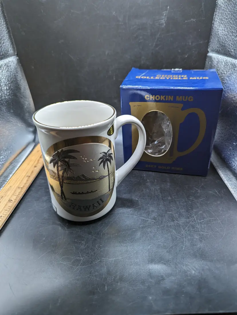 Original The Art Of Chokin 24KT GOLD RIM HAWAII / Diamond Head Mug New in Box
