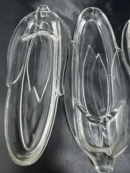 Vintage Clear Anchor Hocking Corn On The Cob Serving Ware- Set Of Six Trays