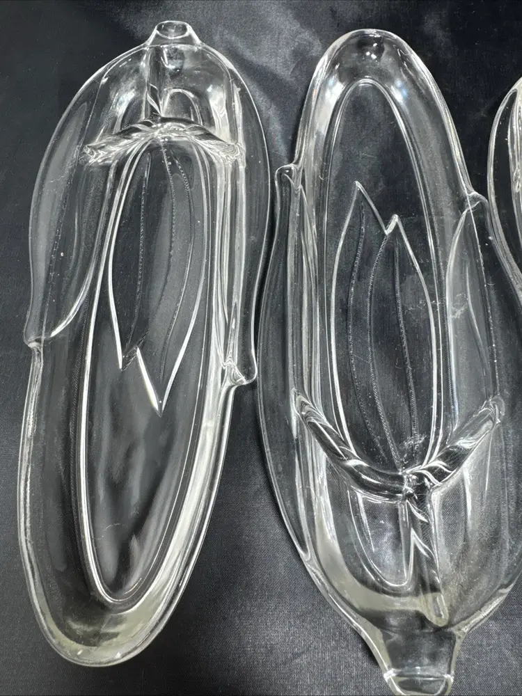 Vintage Clear Anchor Hocking Corn On The Cob Serving Ware- Set Of Six Trays