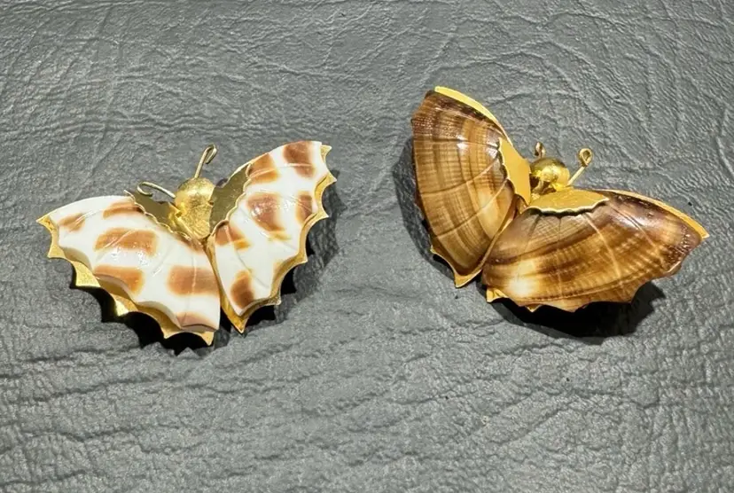 Jade Dynasty Collection Butterfly Set ridged Shell Wings Brooch Pin