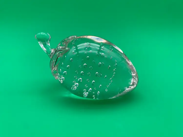 VTG Clear Glass Strawberry Paperweight w/ Controlled Bubbles - 3.5" Long