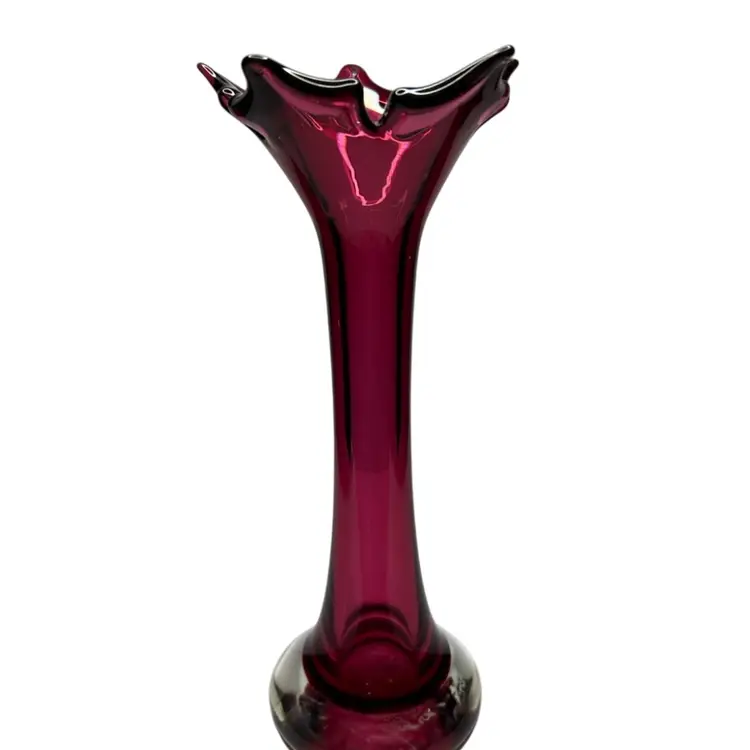 Rossi Canada Art Glass Bud Base @9 1/2” Tall Marked Valentines 2015 Cranberry Color