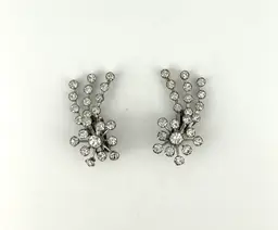 Vintage Silver Tone Shooting Star Rhinestone Clip-on Earrings 2”x 1”