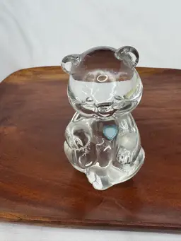 Fenton Clear Glass Birthstone Bear Paperweight - Marked
