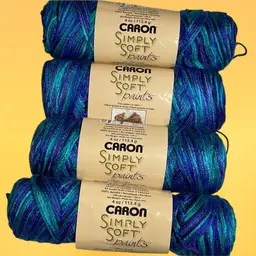 4 Skeins Caron Simply Soft Paints 100% Acrylic Yarn "Oceana" Same Dye Lot, 4oz Each, 4-ply