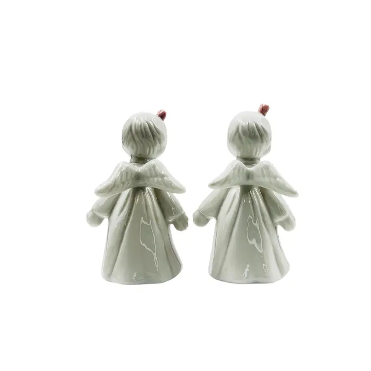 2 ANGELS White Porcelain with Pink Rose Approx 3 x 1 1/2”