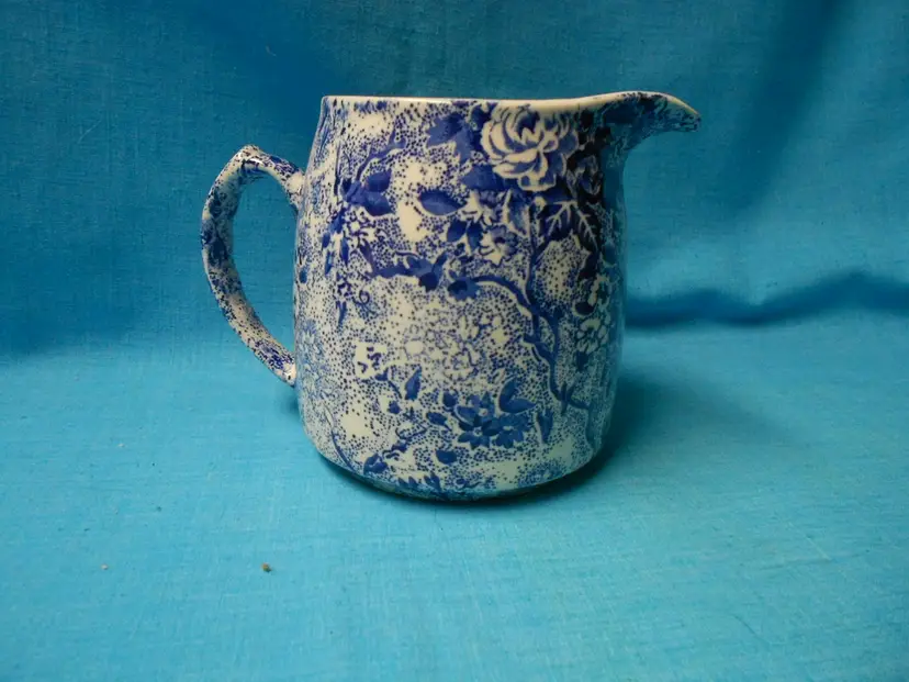 Vtg 1989 Laura Ashley Blue White Chintzware Staffordshire Milk Jug Creamer