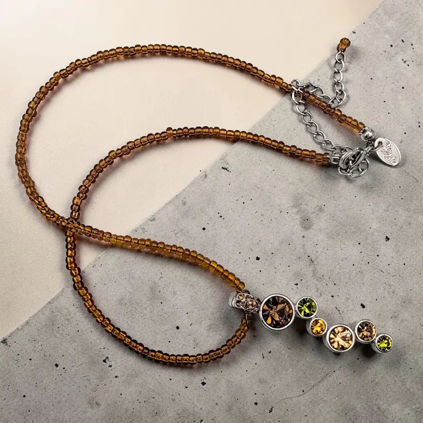 Lia Sophia Root Beer Float Seed Bead Chain Dangling Earth-tone Crystals Necklace