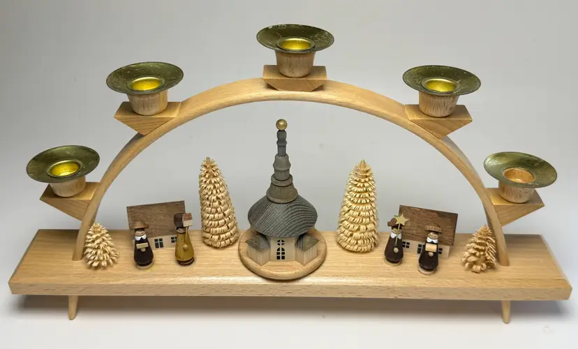 Erzgebirge Wooden Candle Arch Seiffen Village Church Carolers Hand Carved German