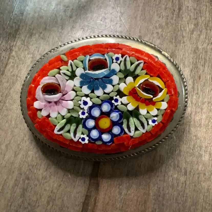 Vintage Italian micro-mosaic oval Brooch