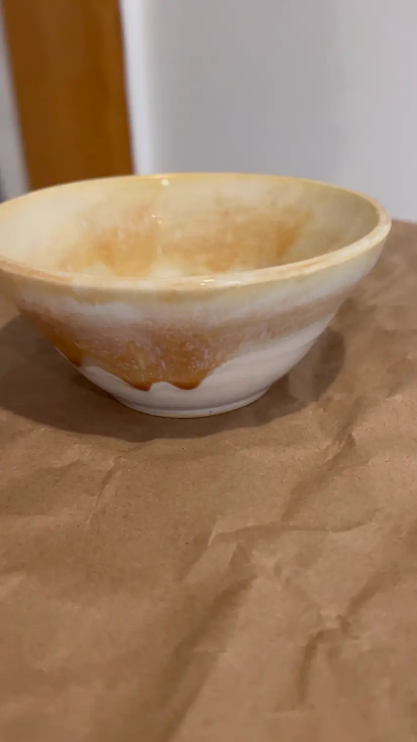 Tea Bowl Studio Art Pottery Stoneware Tan & Cream Signed Gayle Bunis ‘05 USA