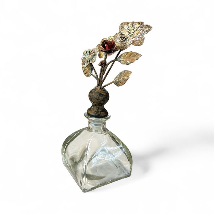Metal Flower Display Decanter Or Perfume Clear Bottle