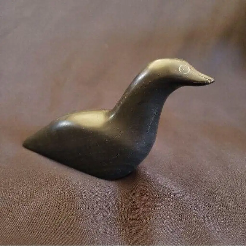 Inuit Eskimo Soapstone Carved Figurine with Marks Numbers and or Signed 6" long READ