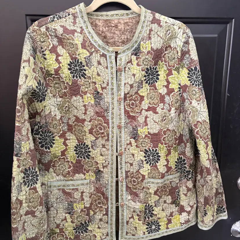 Reversible Quilted Jacket Large Boho Floral Cotton Lightweight 2 Looks in 1