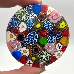 20 - Tiozzo Sergio Smaller 2.5”Millifiori Puck Paperweight Italy 2 Of 2