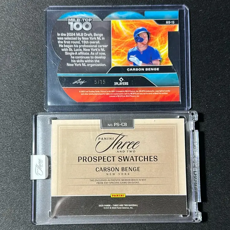 Carson Benge Three And Two Patch /49, Leaf Baseball Nation Top 100 /15 New York Mets