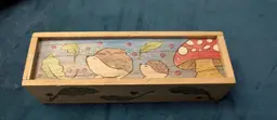 Woodbee Small Whimsical Mushroom Keepsake Wooden Box Trinket Stash Sliding Top Hedgehog