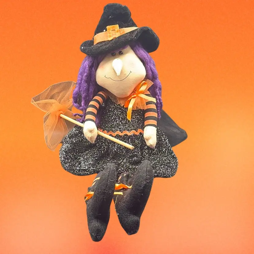 Halloween Witch Shelf Sitter! 13” Sitting, 20” Overall. Cloth. Weighted Bottom