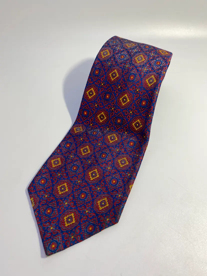 Vintage Unbranded Red, Blue, Yellow Fancy Design with Mini Paisley Wide Tie 55" x 4"