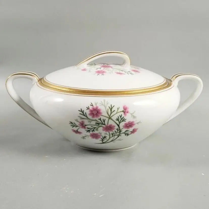 Vintage 1930s Noritake 5297 Pink Cosmos Gold Porcelain Covered Sugar Japan