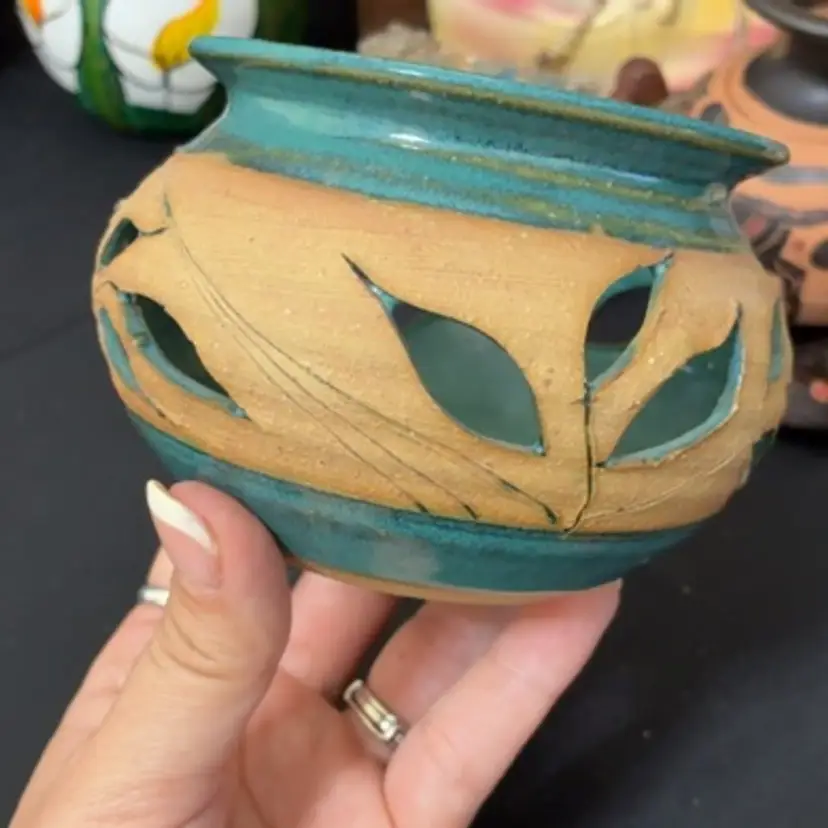 Teal And Brown Leaf Cutout Votive