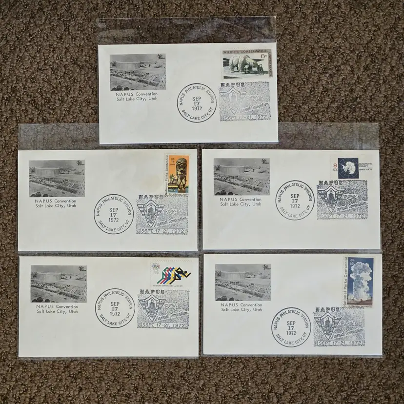 Souvenir Ephemera Postal Philatelic NAPUS 68th Convention Covers (set of 5) Salt Lake City 1972