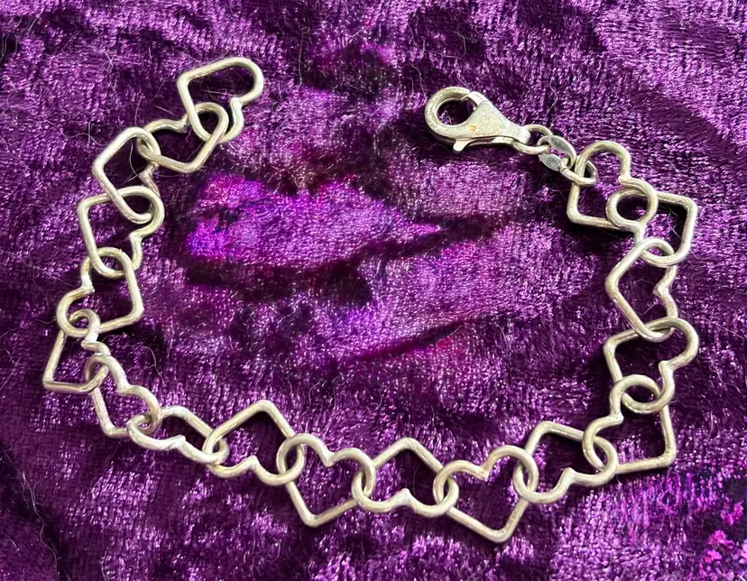 Vintage Sterling Silver Heart Bracelet - Size 6.75” Tested 2x