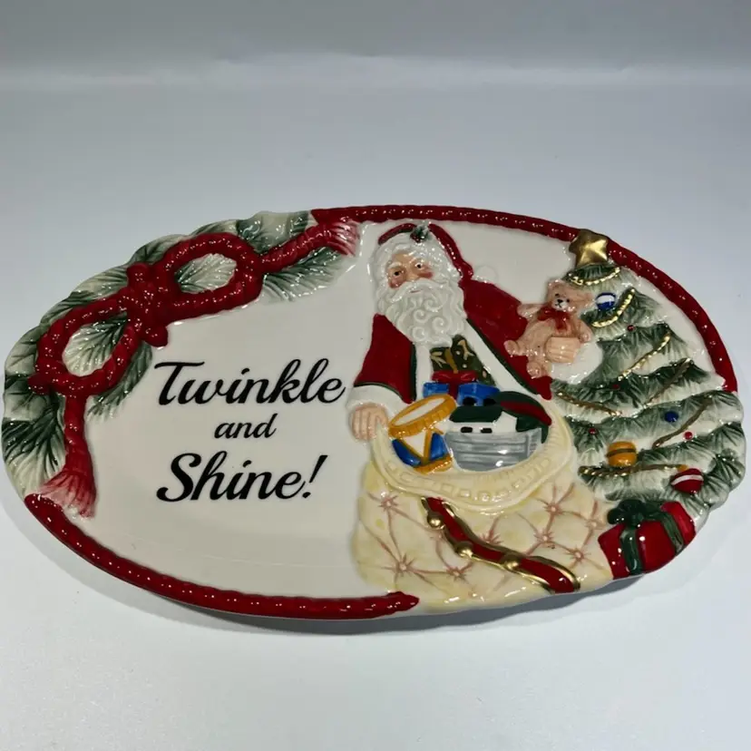 Fitz & Floyd- Night Before Christmas- “Sentiment Tray”- Santa- Serving Dish- 10”x 6.25”- “Twinkle & Shine”- Original Box