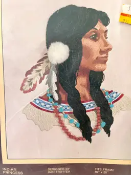 1979 Sunset Stitchery Kit 2219 Indian Princess Dan Trotter Design 100% Wool USA