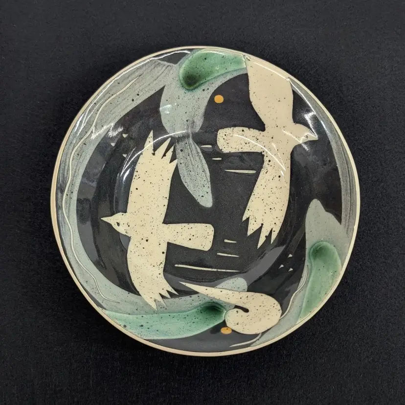 Lisa Marshall Studio Pottery Bowl Birds Crows Design Livingston Montana Handmade