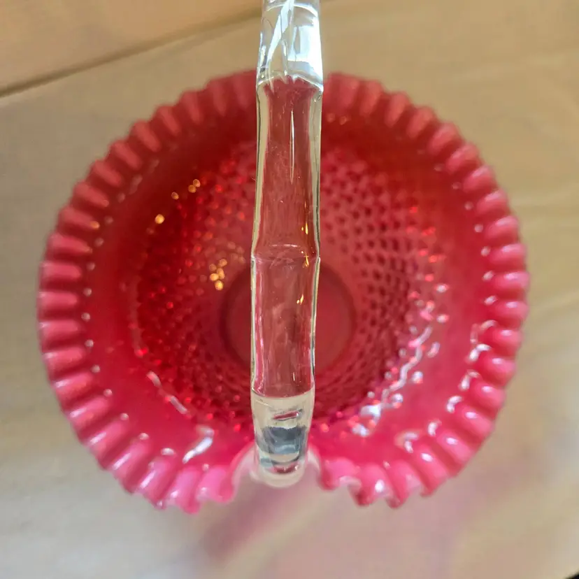 Fenton Art Glass  Cranberry Opalescent Hobnail Basket